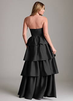Azazie Faye Bridesmaid Dresses Black A-Line Ruched Stretch Satin Dress image2