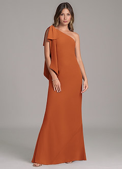 Azazie Capri Bridesmaid Dresses Cinnamon A-Line One Shoulder Chiffon Dress image6