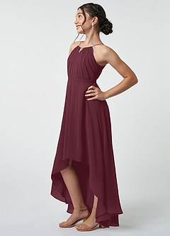Azazie Oaklynn Junior Robe Trapèze en Mousseline de soie Plissée Cabernet image4