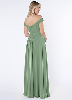 Azazie Audrianna Vestidos de damas de honor Vestido de Matcha de Gasa de Corte en A Convertible con Hombros descubiertos image4
