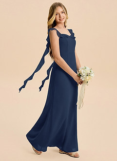 Azazie Cindy Junior Dark Navy A-Line Ruched Chiffon Dress image1