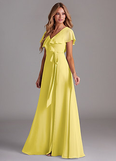 Azazie Lainey Bridesmaid Dresses Canary A-Line with Pockets Chiffon Dress image5