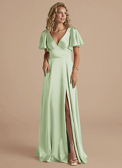 Azazie Kimber Bridesmaid Dresses Dusty Sage A-Line Ruched Metallic Satin Dress image5