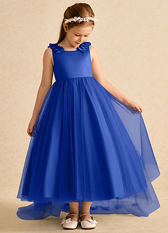 Azazie Lorita Robe Demoiselle D'honneur Fillette Robe Trapèze en Tulle Perlé Bleu Roi image5