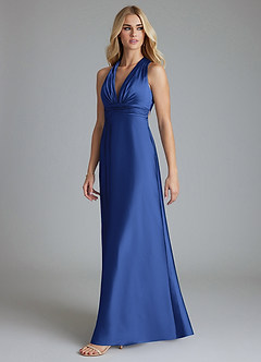 Azazie Raelynn Brudtärnklänningar Klä av A-Linje i Stretch Satin Plisserad Kungsblå image1