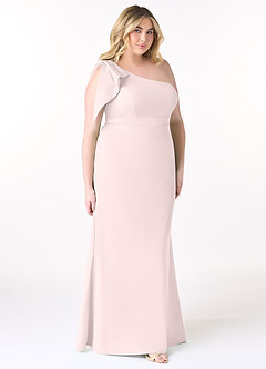 Azazie Rinna Bridesmaid Dresses Blushing Pink Mermaid One Shoulder Stretch Crepe Dress image7