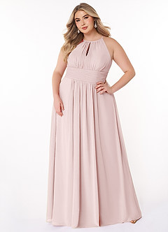 Azazie Bonnie Bridesmaid Dresses Blushing Pink A-Line Keyhole Ruched Chiffon Dress image6