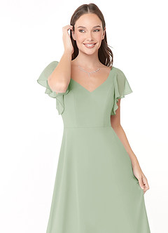 Azazie Syenna Robes de demoiselle d'honneur Robe Trapèze en Mousseline de soie Rayé Vert Sauge image5