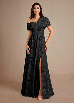 Azazie Milton Kleider für die Brautmutter A-Linie Plissee Blumen-Burnout Kleid Schwarz image4