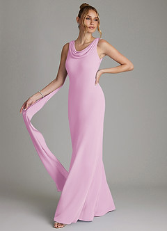 Azazie Jaya Bridesmaid Dresses Candy Pink Sheath Pleated Chiffon Dress image1