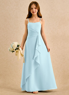 Azazie lolly Girls Formal Robe Demoiselle D'honneur Fillette Robe Trapèze en Mousseline de soie Plissé Bleu Nuage image3