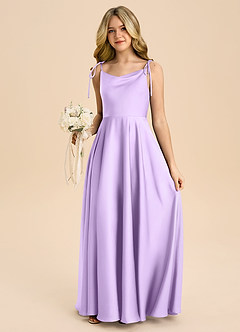 Azazie Popsy Junior Lilac A-Line Bow Stretch Satin Dress image5