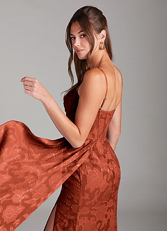 Azazie Denisa Suknie dla druhen Osłona Pofałdowany Kwiatowe wypalenie Do ziemi Sukienka image5