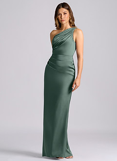 Azazie Akilah Brudtärnklänningar Klä av Sjöjungfru i Stretch Satin Ena axeln Havsmossa image6