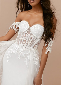 Azazie Evergarden Probar vestidos en casa Vestido de Diamante Blanco de Tul de Corte en A con Lentejuela image8