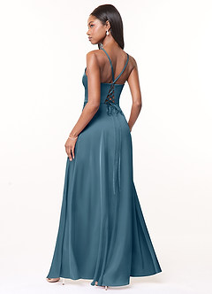 Azazie Maksim Bridesmaid Dresses Bermuda A-Line V-Neck Stretch Satin Dress image2