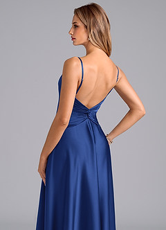 Azazie Elita Bridesmaid Dresses Royal Blue A-Line Pleated Stretch Satin Dress image2