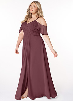 Azazie Dakota Bridesmaid Dresses Sangria A-Line V-Neck Pleated Chiffon Dress image8
