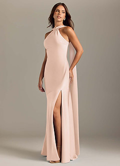 Azazie Kinsley Bridesmaid Dresses Blushing Pink Mermaid Side Slit Stretch Satin Dress image3