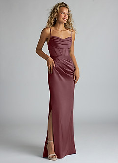 Azazie Mai Bridesmaid Dresses Sangria Sheath Pleated Stretch Satin Dress image3