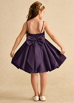 Azazie Davine Robe Demoiselle D'honneur Fillette Robe Trapèze en Mat Satiné Bretelle Spaghetti Prune image1