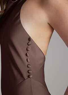 Azazie Sahara Jurken voor bruidsmeisjes Jurk van Stretch Satijn met A-Lijn Geplooid Ganache image5