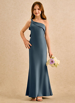 Azazie Almond Girls Formal Sukienki dla dziewczynek sypiących kwiaty Osłona Jedno ramię Satyna elastyczna Długość podłogi Sukienka image4