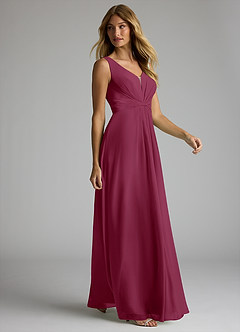 Azazie Gina Bridesmaid Dresses Mulberry A-Line V-Neck Pleated Chiffon Dress image4