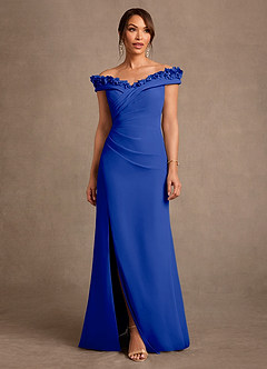 Azazie Jettie Mother of the Bride Dresses Royal Blue Sheath Pleated Chiffon Dress image1