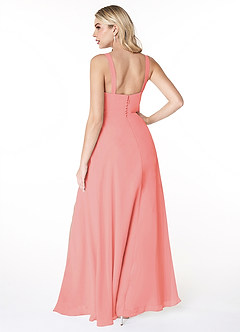 Azazie Jay Vestidos de damas de honor Vestido de Coral de Gasa de Corte en A con Escote cuadrado Abertura lateral image2