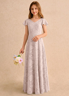 Azazie Narin Girls Formal Robe Demoiselle D'honneur Fillette Robe Trapèze en Blumen-Burnout avec manches Rose Pâle image5