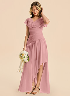 Azazie Pia Junior Robe Trapèze en Mousseline de soie Plissée Rose Poussiéreuse image3