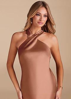 Azazie Doretta Kleider zum Anprobieren zu Hause Meerjungfrau-Linie Schleifen Metallischer Satin Kleid Espresso image7