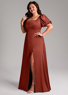 Azazie Fyona Bridesmaid Dresses Terracotta A-Line Pleated Stretch Satin Dress image12