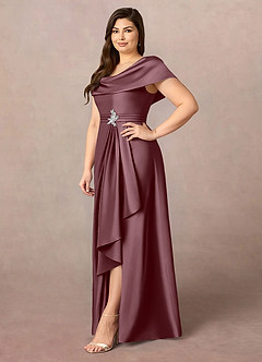 Azazie Branford Abiti per la Madre della Sposa Abito A-Line in Raso Elasticizzato Plissettato Sangria image11