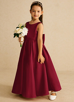 Azazie Pipsy Flower Girl Dresses Burgundy A-Line Bow Matte Satin Dress image2