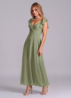 Azazie Leilani 신부 들러리 드레스 A라인 셔링 쉬폰 발목 길이 드레스 image4