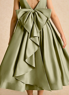 Azazie Cailee Flower Girl Dresses Moss Green Ball-Gown Pleated Matte Satin Dress image7