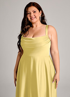 Azazie Shaude Bridesmaid Dresses Canary A-Line Pleated Stretch Satin Dress image9