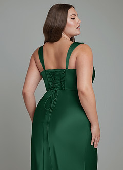 Azazie Agustina Vestidos de damas de honor Vestido Verde Oscuro de Satén Elástico de Corte Sirena con Corsé image13