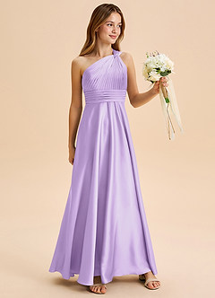 Azazie Charlize Junior Abito A-Line in Raso Elasticizzato Plissettato Lilla image3