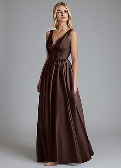 Azazie Delmie Suknie dla druhen Linia A Gorset Satyna elastyczna Do ziemi Sukienka image4