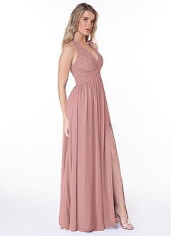 Azazie Jaclyn Abiti da Damigella Abito A-Line in Chiffon Plissettato Rosa Polverosa image4