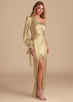 Azazie Asher Bridesmaid Dresses Champagne Sheath One Shoulder Metallic Satin Dress image3