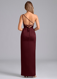 Azazie Naria Bridesmaid Dresses Cabernet Sheath One Shoulder Stretch Satin Dress image6