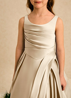 Azazie Audrey Flower Girl Dresses Champagne A-Line Pleated Matte Satin Dress image5