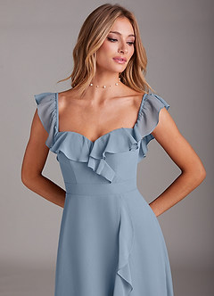 Azazie Lyra Bridesmaid Dresses Dusty Blue A-Line Chiffon Convertible Dress image10