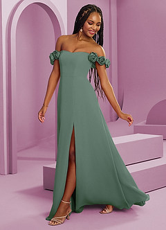 Barbie ♥ Azazie Vestidos de damas de honor Vestido de Eucalipto de Gasa de Corte en A Convertible con Vestidos sin tirantes image7