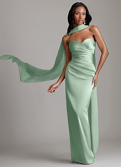 Azazie Sonora Vestidos de damas de honor Vestido de Agave de Satén Elástico de Corte Recto con Sin tirantes image1