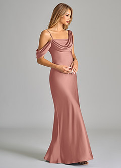 Azazie Celina Bridesmaid Dresses Rosette Sheath Off the Shoulder Stretch Satin Dress image6
